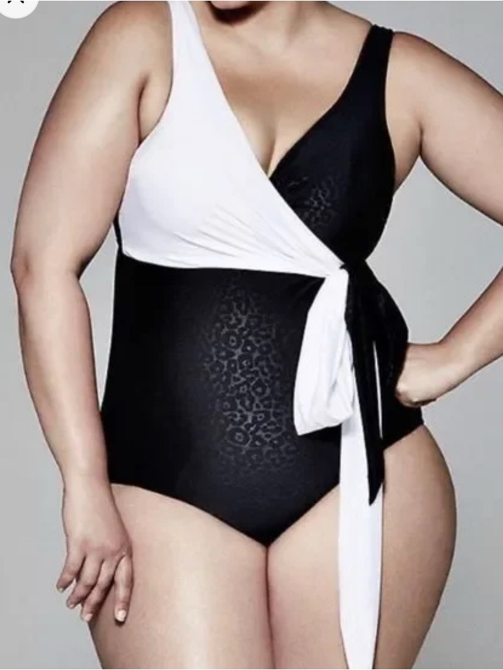 SOPHIE THEALLET for cacique 42 D white black one piece swimsuit cheetah NWOT